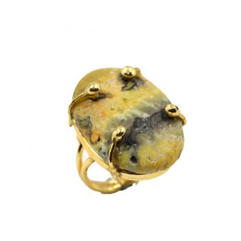 Nickel-Free Gold Plated Jasper Stone Seated Ring for Women and Girls
